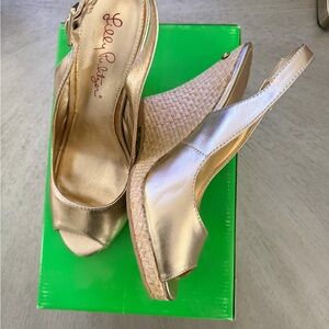 Lilly Pulitzer Metallic Gold Wedge Slingback Sandals